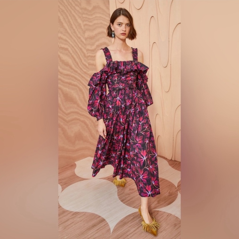NWT Ulla Johnson Caprice Ruffled Floral Print Midi Dress Zinnia Sz 2 $550
